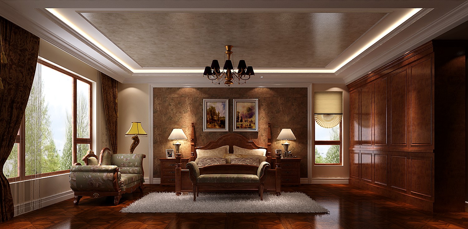 美式 四居 平层 卧室图片来自高度国际装饰黄帅在西山一号院的美式，十万！的分享