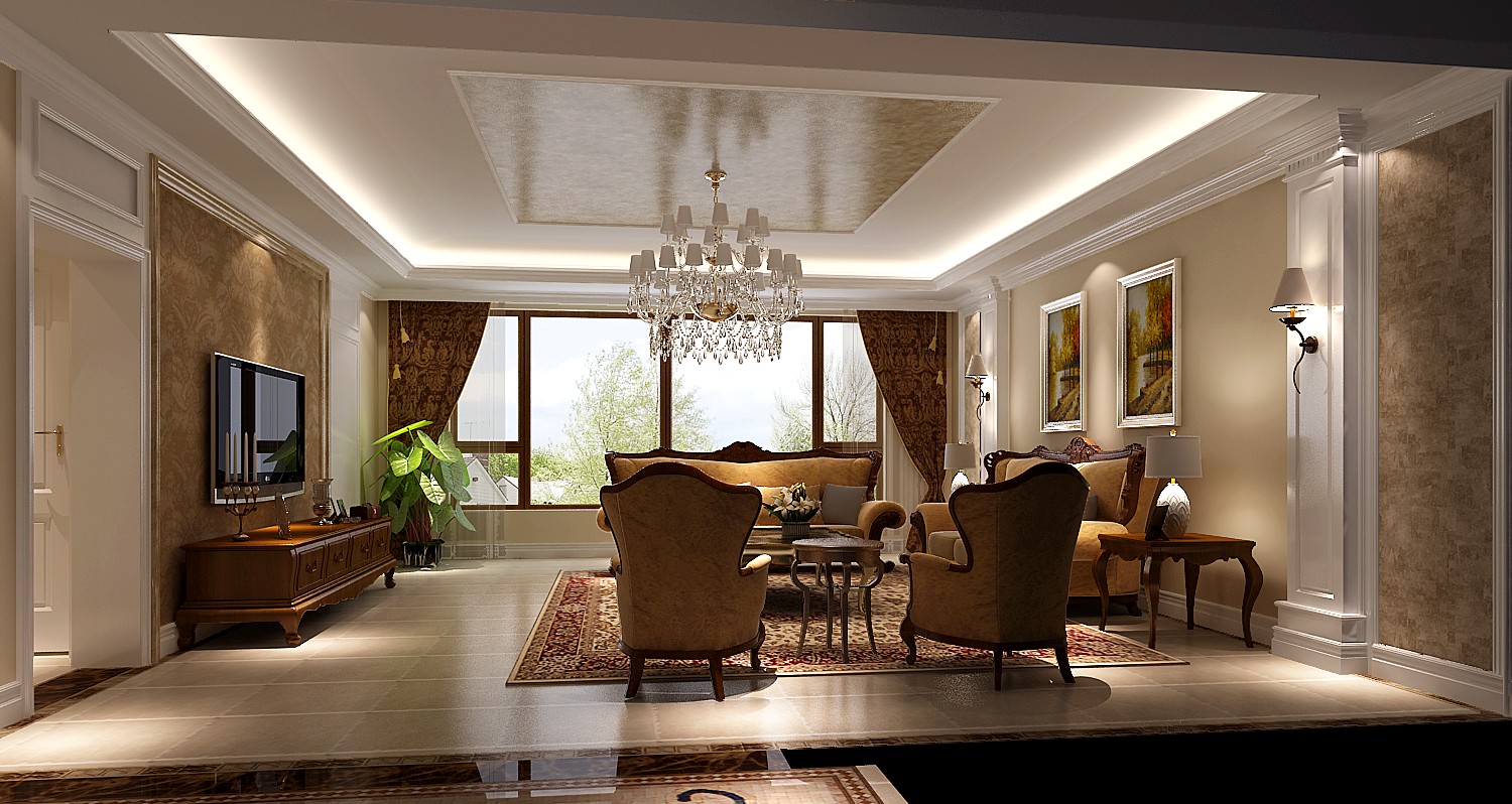 美式 四居 平层 客厅图片来自高度国际装饰黄帅在西山一号院的美式，十万！的分享