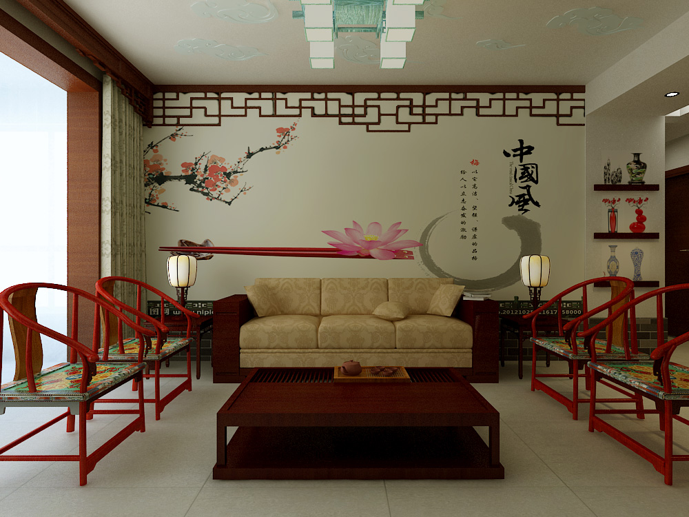 三居 客厅图片来自石家庄品界国际装饰在石家庄万达广场136平新中式装修的分享