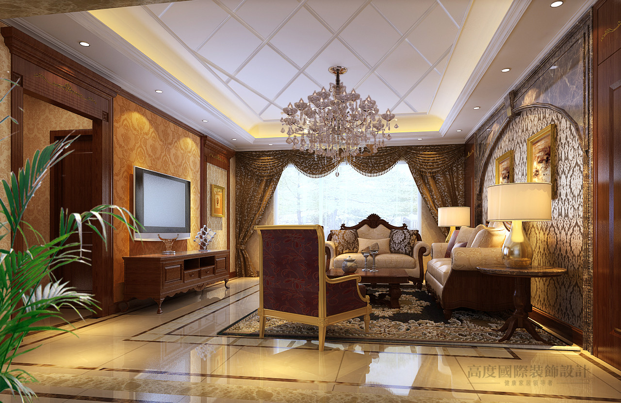 欧式 公寓 温馨 典雅 客厅图片来自高度国际设计装饰在龙湖花盛香醍263㎡欧式风格案例的分享
