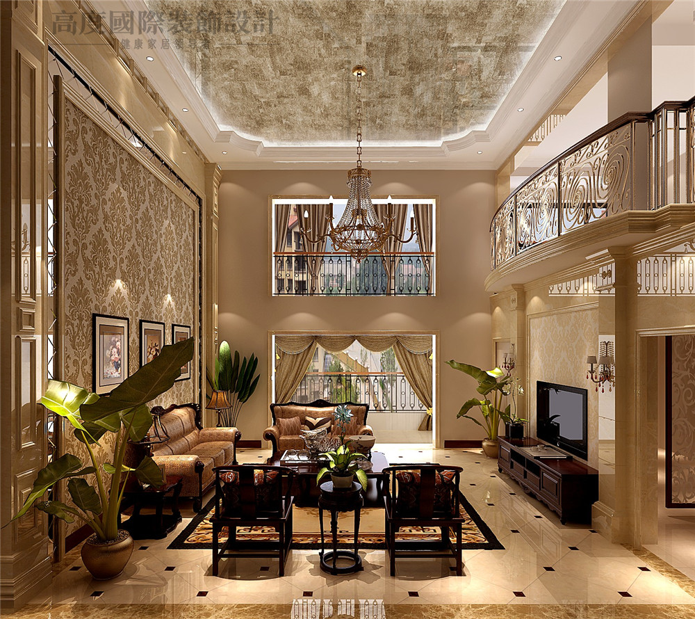 欧式 复式 装修 设计 小资 客厅图片来自北京别墅装修设计在260平米欧式复式装修设计的分享