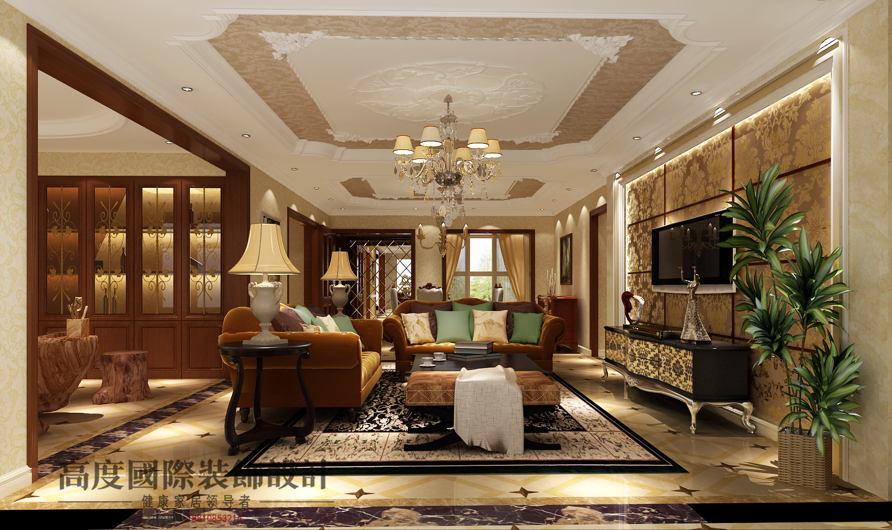 金色漫香苑 美式 高度国际 五居 客厅图片来自凌军在金色漫香苑188平米的美式奢华的分享