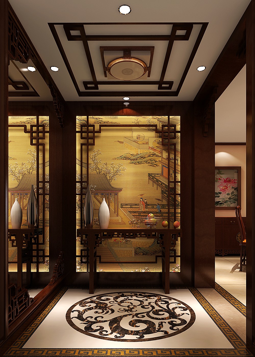 中式 三居 高雅 精雕细琢 高度国际 玄关图片来自高度国际装饰刘玉在金色漫香苑----朴素优美的分享