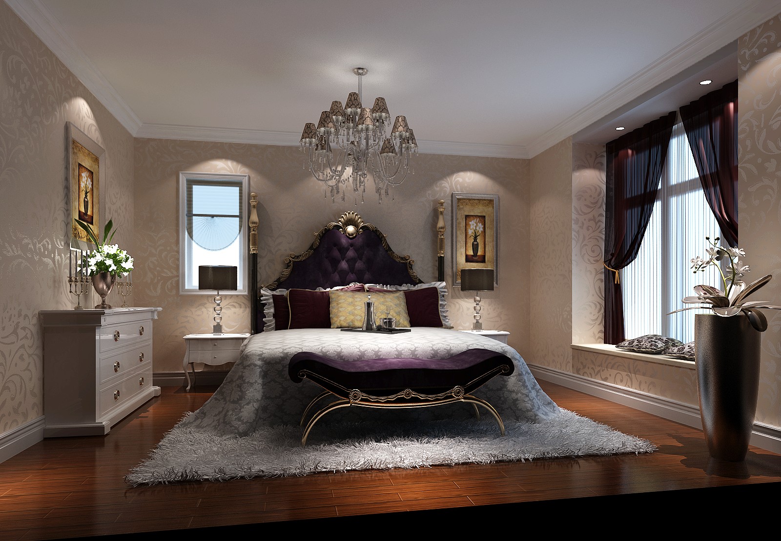 三居 简约 欧式 别墅设计 别墅装修 卧室图片来自高度国际装饰韩冰在冠城名敦道179㎡简欧风格的分享