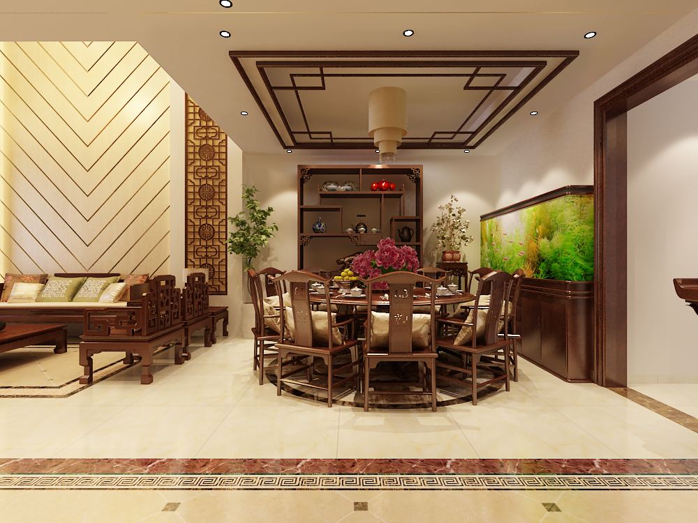 中式古典 品界国际 别墅 简约 餐厅图片来自石家庄力天装饰在望公府356平中式古典装修案例的分享
