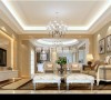 宽阔方正的客厅，米色的光滑大理石堆砌出典雅的空间氛围，简约的柱式，华贵的水晶吊灯，独特韵味的家具在欧式风格中体现出年华的精美。