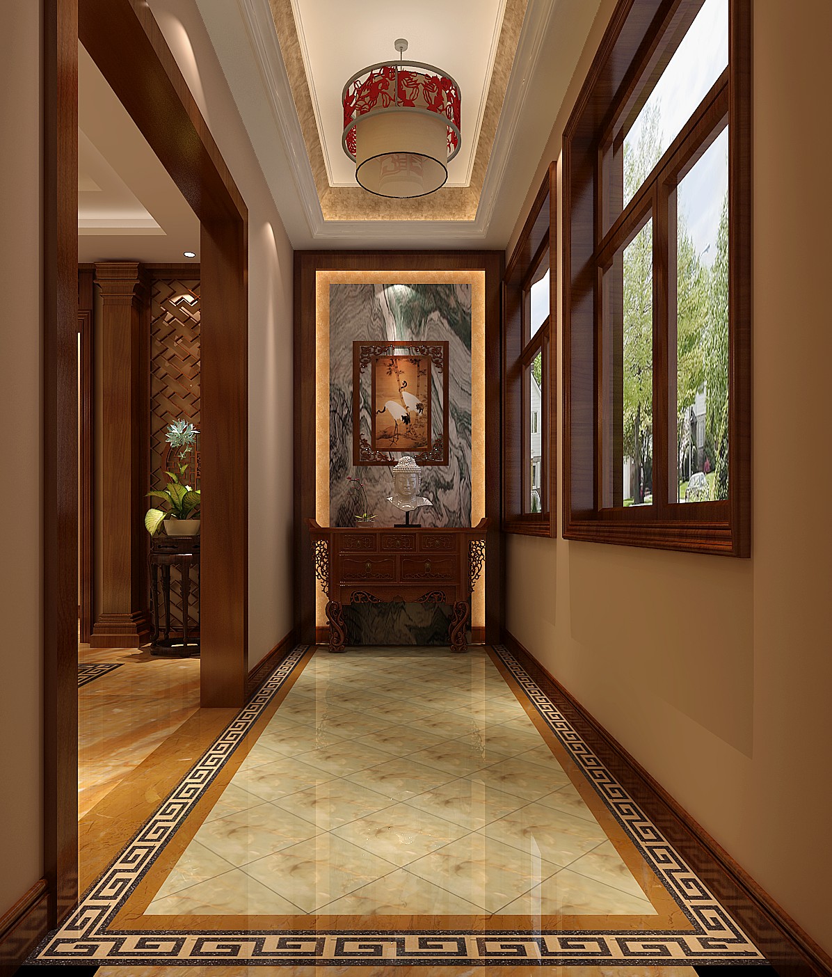 中式别墅 别墅 中式 高度国际 玄关图片来自凌军在石家庄中式典雅别墅的分享
