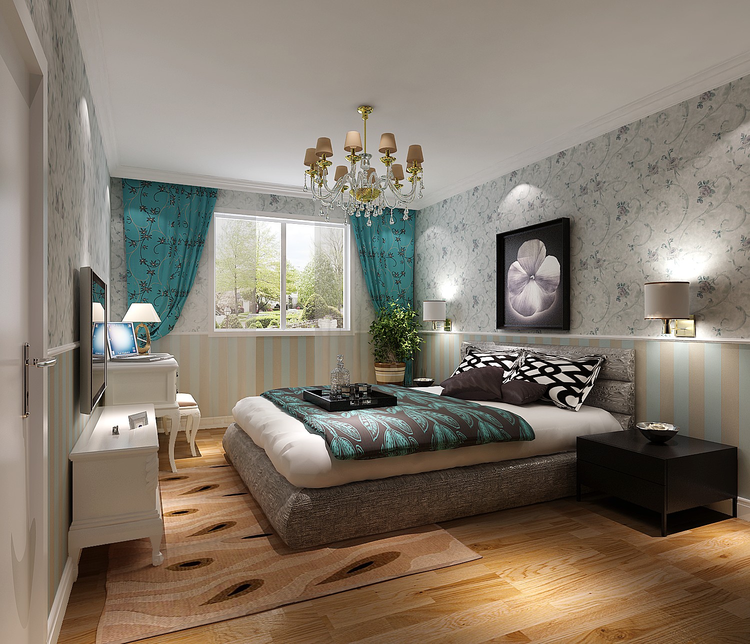 现代 清新 温馨 浪漫 绿色 卧室图片来自高度国际装饰刘玉在5万打造的小清新的分享