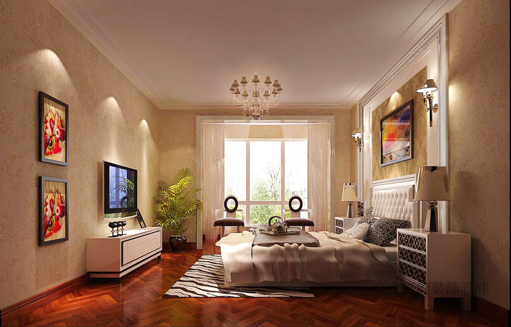 欧式 简约 三居 卧室图片来自高度国际设计装饰在金谷香郡150㎡三居简欧风格案例的分享