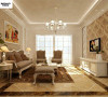 客厅整体采用的是白色与咖啡色点状纹理为主，在整体上给客厅以高雅华贵的视觉感官。