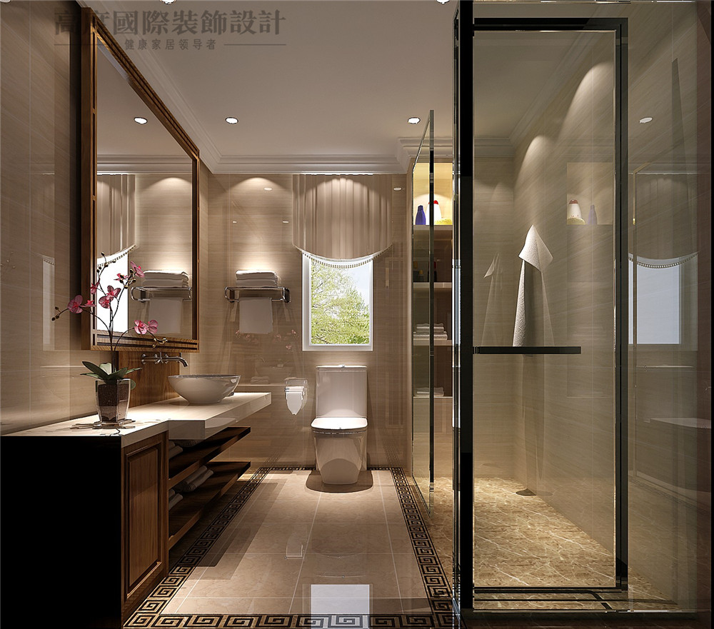 中式 三居 收纳 80后 小资 卫生间图片来自高度国际别墅装饰设计在新中式装饰设计的分享