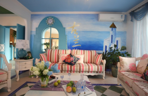 地中海 蓝色 休闲 四居 装修设计 客厅图片来自香港古兰装饰-成都在蓝色地中海清新自然的分享