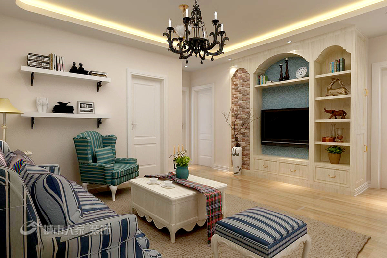 田园 二居 收纳 旧房改造 80后 客厅图片来自西安城市人家装饰公司在82平米现代地中海风格装修的分享