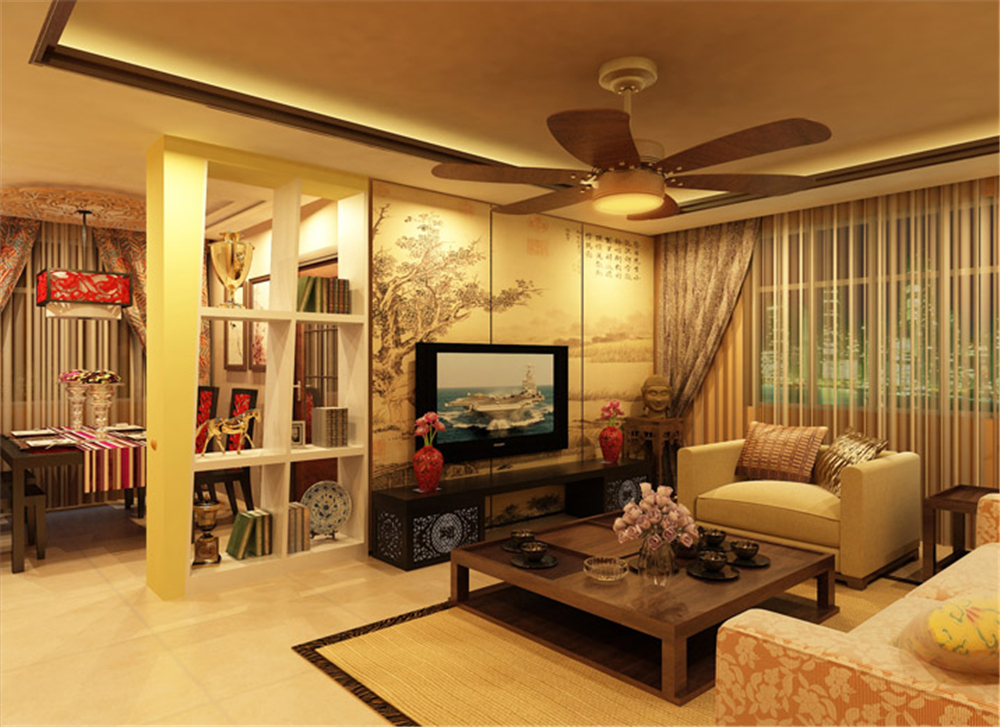 三居室设计 中式简约风 装修效果图 客厅图片来自上海实创-装修设计效果图在120平米简约中式的家的分享