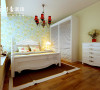 蓝鼎星河府田园风格，卧室效果图，床头背景贴的墙纸。