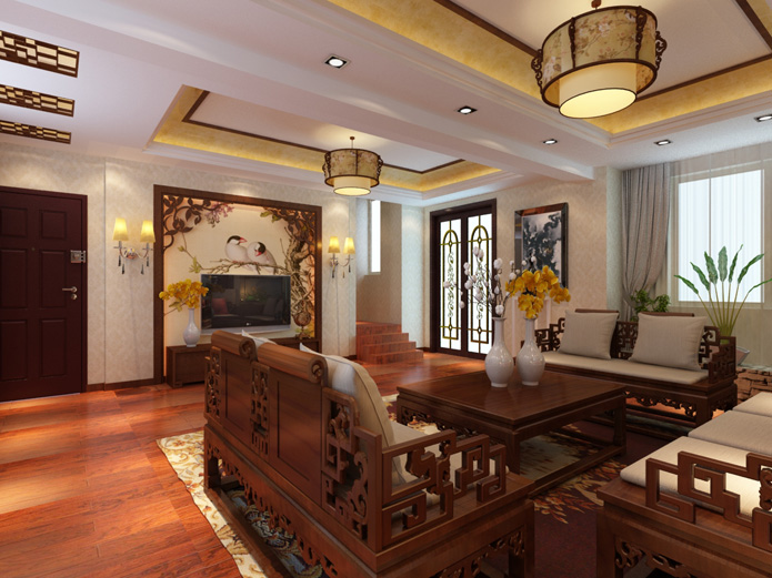 简约 中式 别墅 客厅图片来自北京实创装饰在380平米新婚夫妇时尚新中式的分享