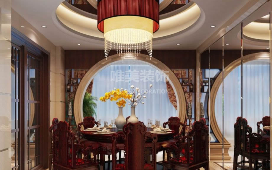 别墅 中式 新中式 江南韵味 江南风 中国风 简约 餐厅图片来自唯美装饰在获奖作品 恒大华府265㎡中式风格的分享