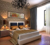 卧室采光特别充足，地板用的是比较自然的木色地板，使空间品质提升更温馨，窗帘为迎合整体色调统一选择了灰蓝色的布艺窗帘，床头背景用现代简约非常时尚抽象壁纸做了装饰