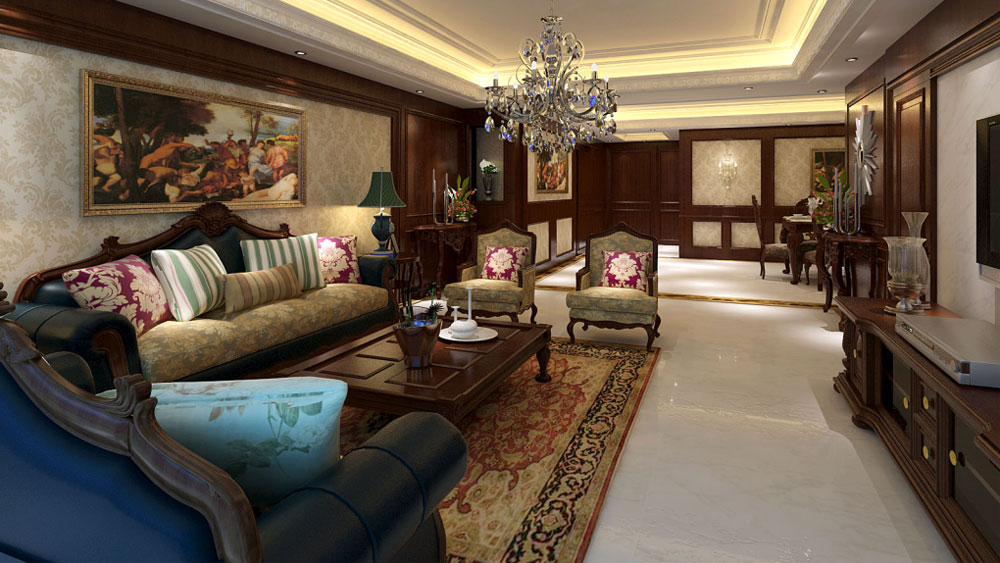 三居 浪漫 自由 奢华 贵气 怀旧 舒适 客厅图片来自高度国际装饰韩冰在棕榈泉180㎡美式风格效果的分享
