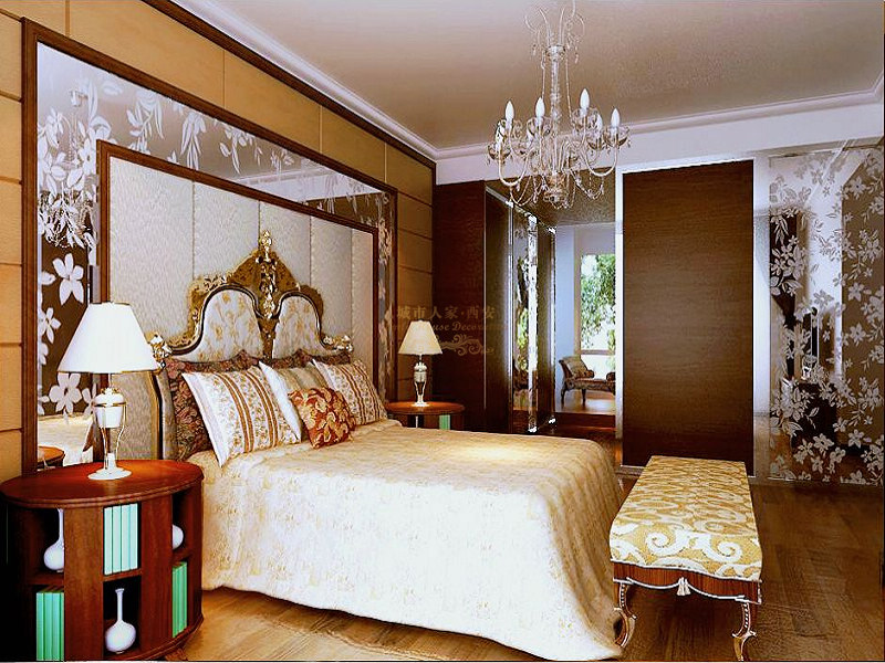 欧式 暖色 四居 顶尖设计 土豪装修 豪华 卧室图片来自西安城市人家装饰王凯在四居浪漫简欧风情，尽显高贵典雅的分享