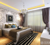 主卧室整体温馨舒适，床头背景以温馨的现代壁纸加壁灯的形式，使床头给的感觉。