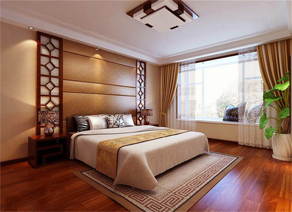 三居室装饰 中式简约风 温馨舒适 装修效果图 卧室图片来自上海实创-装修设计效果图在16万打造简中温馨舒适三居的分享