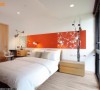 以绷布展现橘子色的强烈对比，营造时尚旅店的设计感。