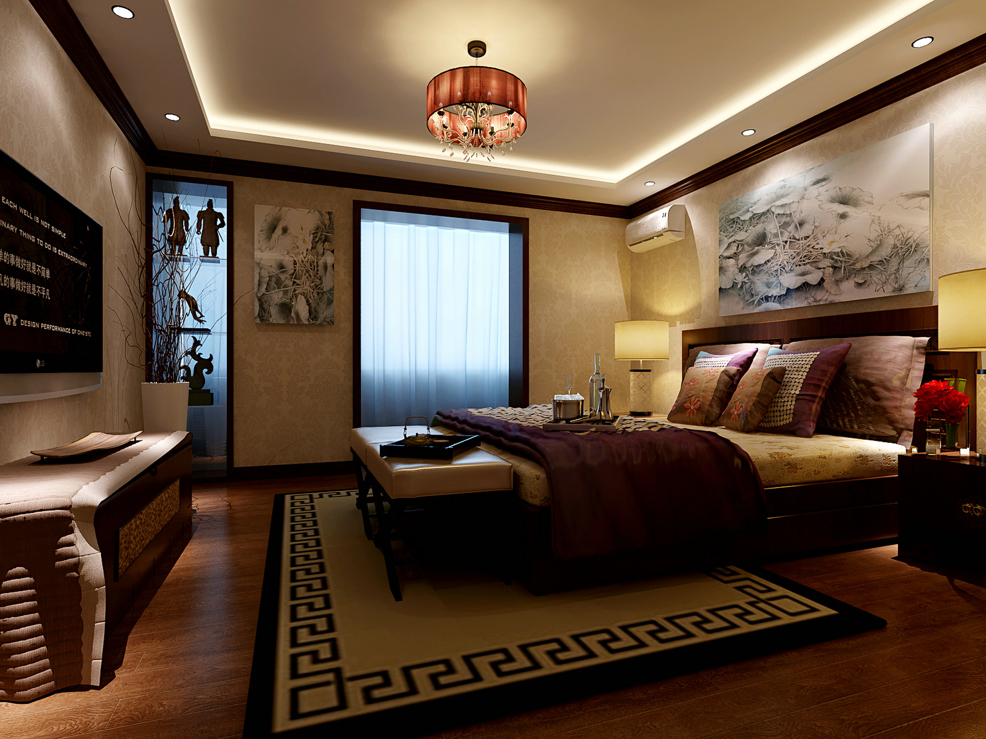 别墅 中式风格 别墅设计 别墅装修 实创装饰 客厅 餐厅 卧室 卧室图片来自上海实创装饰工长在复地香栀花园200平中式设计案例的分享