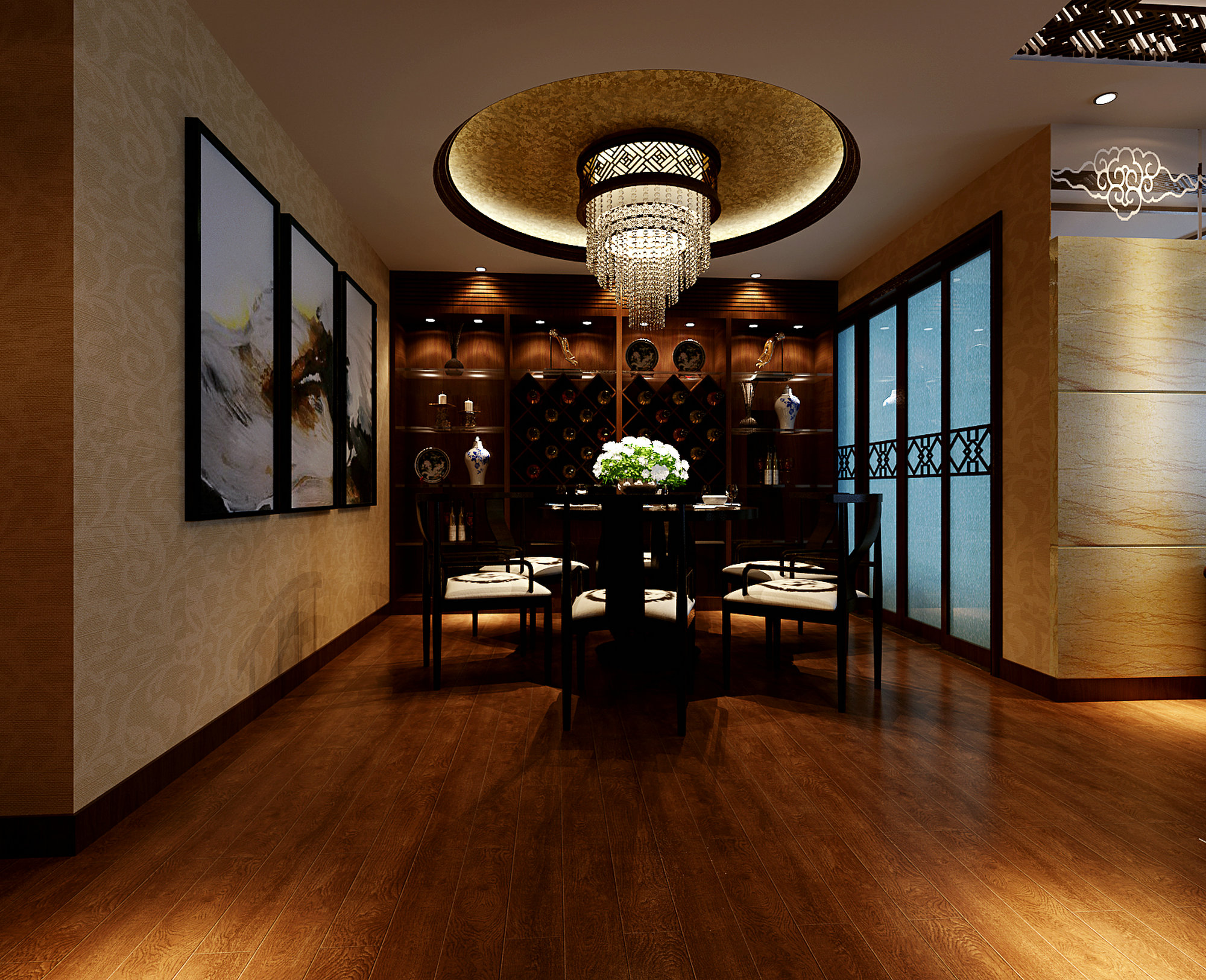 别墅 中式风格 别墅设计 别墅装修 实创装饰 客厅 餐厅 卧室 餐厅图片来自上海实创装饰工长在复地香栀花园200平中式设计案例的分享