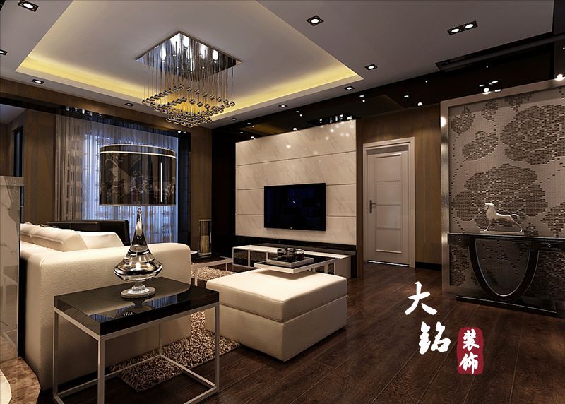 三居 白领 小资 现代风格 时尚风格 黑白装修 客厅图片来自郑州大铭装饰设计机构在郑州锦艺国际现代风格新房装修的分享