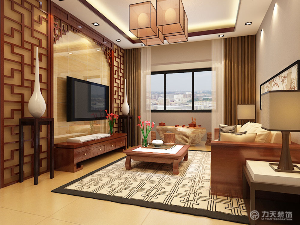 中式 二居 白领 收纳 80后 小资 客厅图片来自阳光力天装饰在华城领秀-91㎡-中式风格的分享