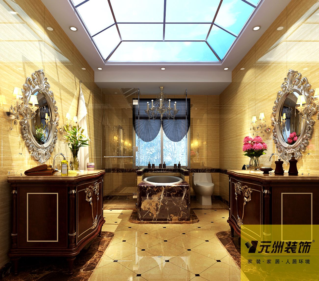 卫生间图片来自北京元洲最好装修设计在奢华舒适，华贵优雅的分享