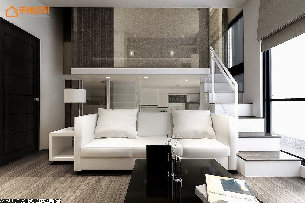 二居 跃层 现代风格 简约 客厅图片来自幸福空间在黑与白 层次感美寓的分享