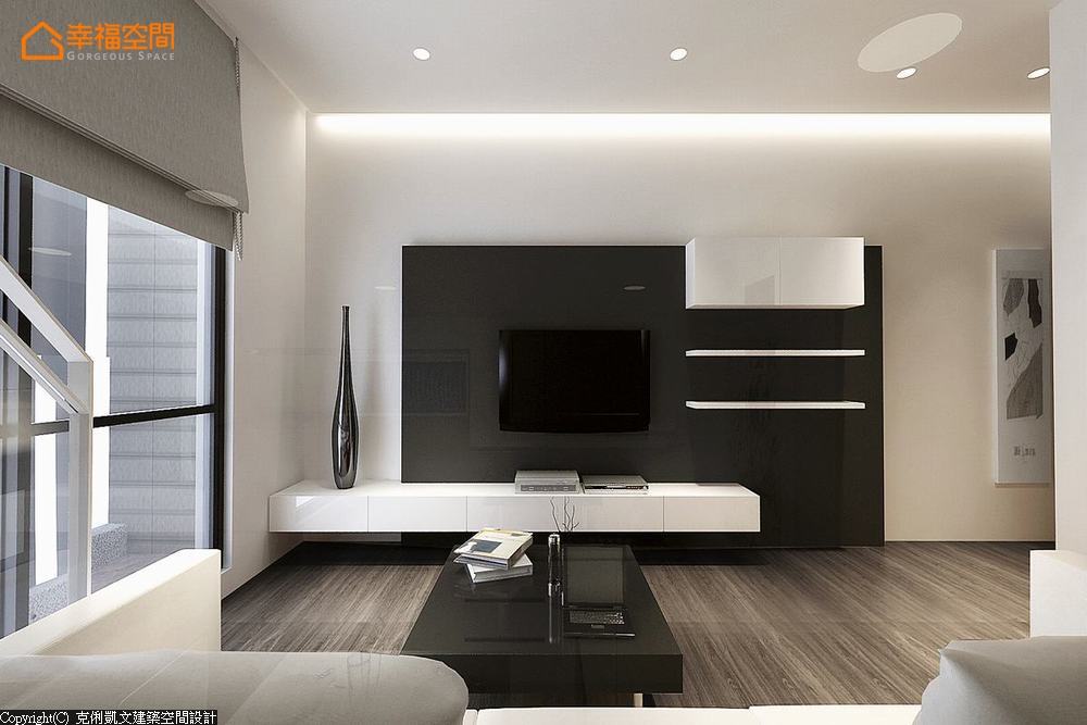 二居 跃层 现代风格 简约 客厅图片来自幸福空间在黑与白 层次感美寓的分享