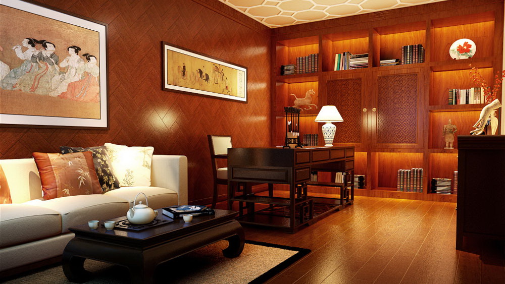 光湖国际 四居室 中式风格 高度国际 装饰设计 书房图片来自高度国际装饰宋增会在13.5四居室中式风格的分享