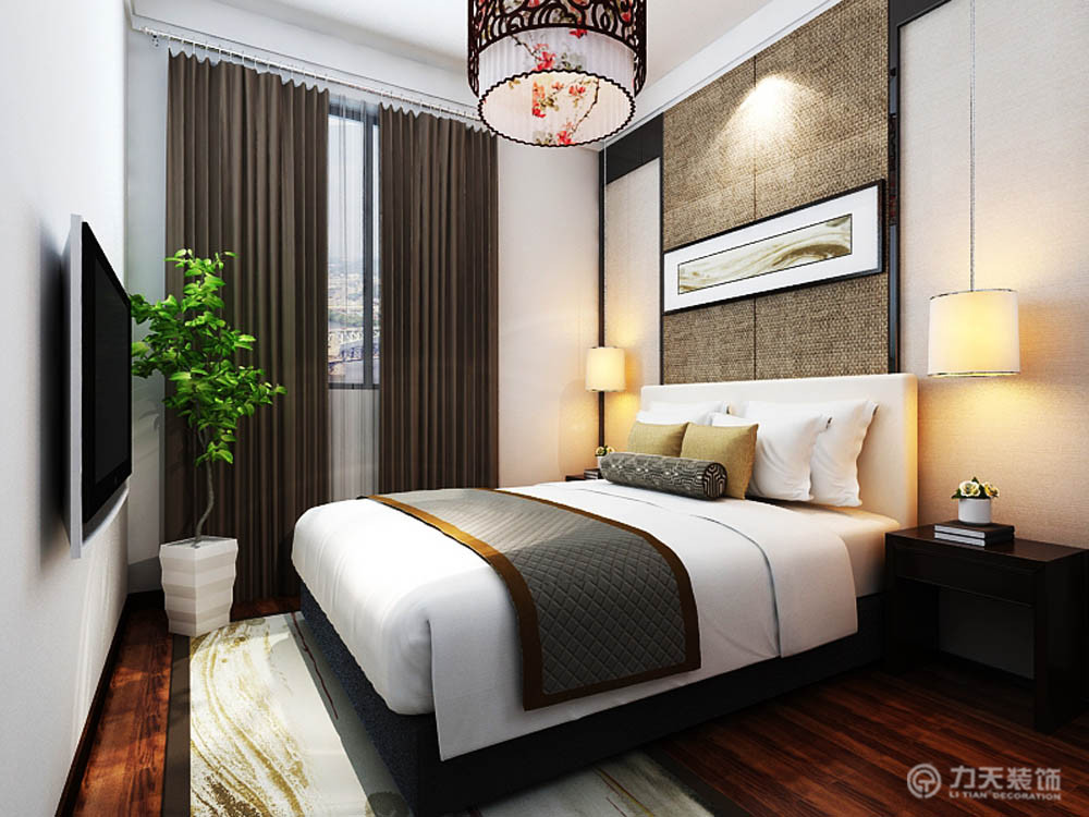 中式 二居 白领 收纳 80后 小资 卧室图片来自阳光力天装饰在华城领秀-91㎡-中式风格的分享