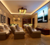 视听室 暖色调的地砖.壁纸.灯光,高质感的沙发给您一个居家.放松的视听空间.