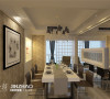 餐厅：家具简洁大方，显得更加轻盈优美，一面墙是镜面设计从视觉上增加空间感。