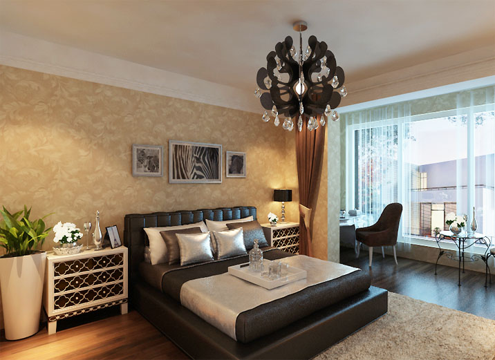 三居 简约 混搭 二居 卧室图片来自北京实创装饰在华贸城110平米简约风格三居的分享