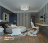 卧室：选材上也多取舒适、柔性、温馨的设计风格，条纹设计突出了现代感。