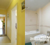 温暖的淡黄色，恰恰适合田园风氤氲的情致，二层的走廊暖意融融。不同的空间有不同的styele,移步两步之外的卫浴间，同样清洁整齐舒缓的米白色，不负情致。
