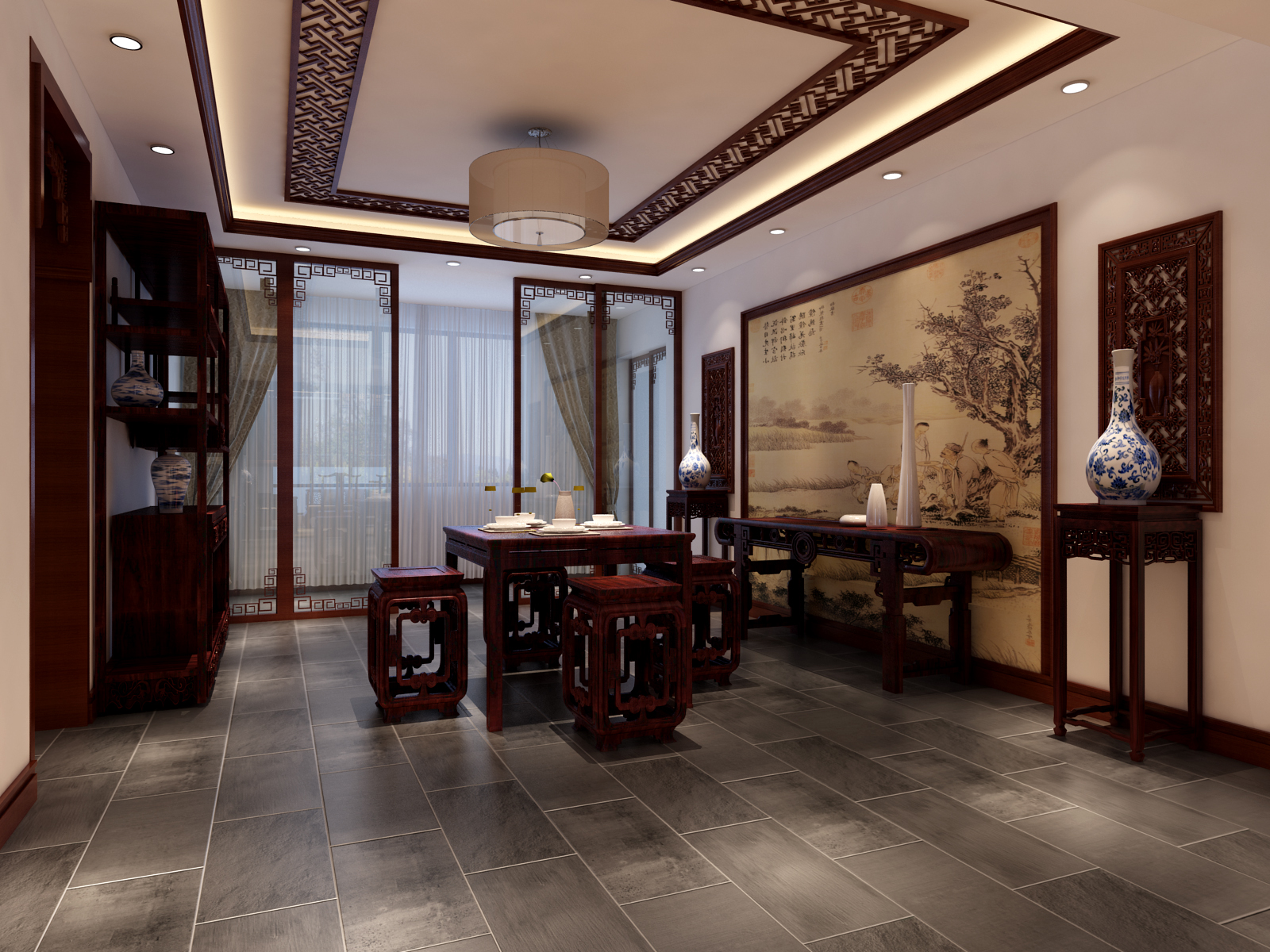 三居 中式 客厅 餐厅 休闲区 卧室 儿童房 玄关 餐厅图片来自实创装饰晶晶在170平3居室中式纯在设计的分享