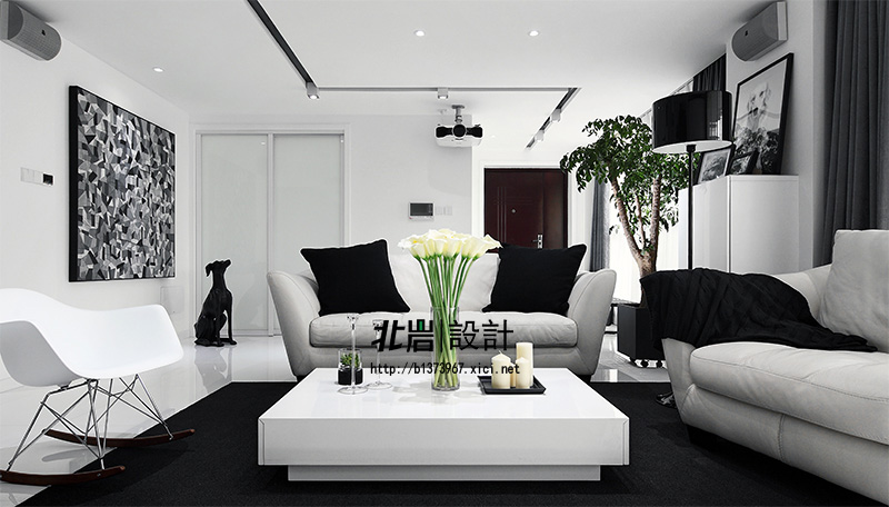 现代 极简 黑白 客厅图片来自北岩DESIGN在【北岩实景作品】黑白视界的分享