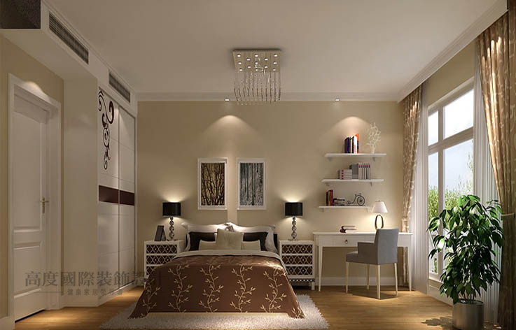 简约 三居 卧室图片来自高度国际设计装饰在中景江山赋112㎡三居简约风格的分享