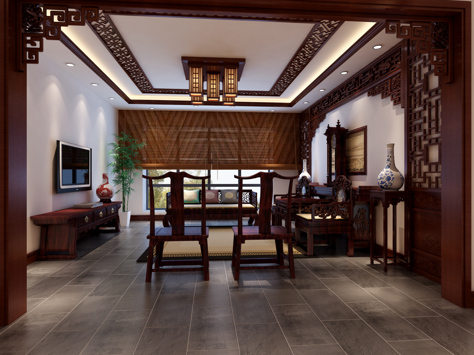 三居 中式 客厅 餐厅 休闲区 卧室 儿童房 客厅图片来自实创装饰晶晶在170平3居室中式纯在设计的分享