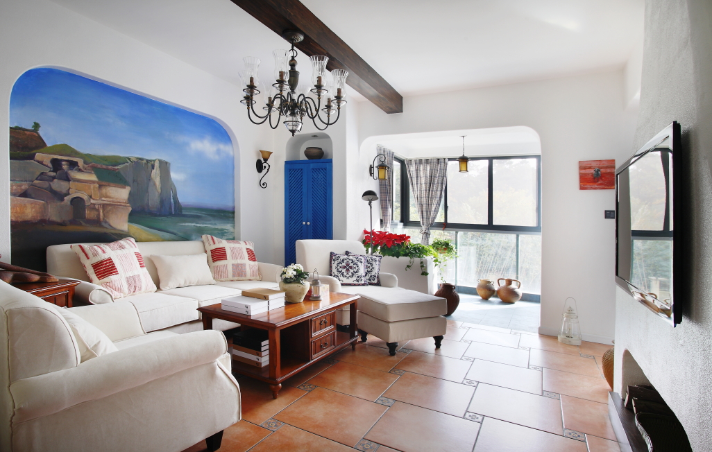 客厅图片来自潍坊万泰装饰在地中海风情 130平三居室的分享