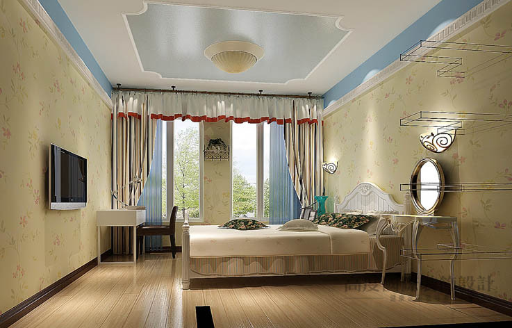 田园 二居 卧室图片来自高度国际设计装饰在旭辉御府90㎡二居田园风格的分享
