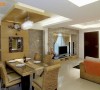 家具与墙壁都由共通元素延伸，让客厅、餐厅蔓延一致的休闲风情。