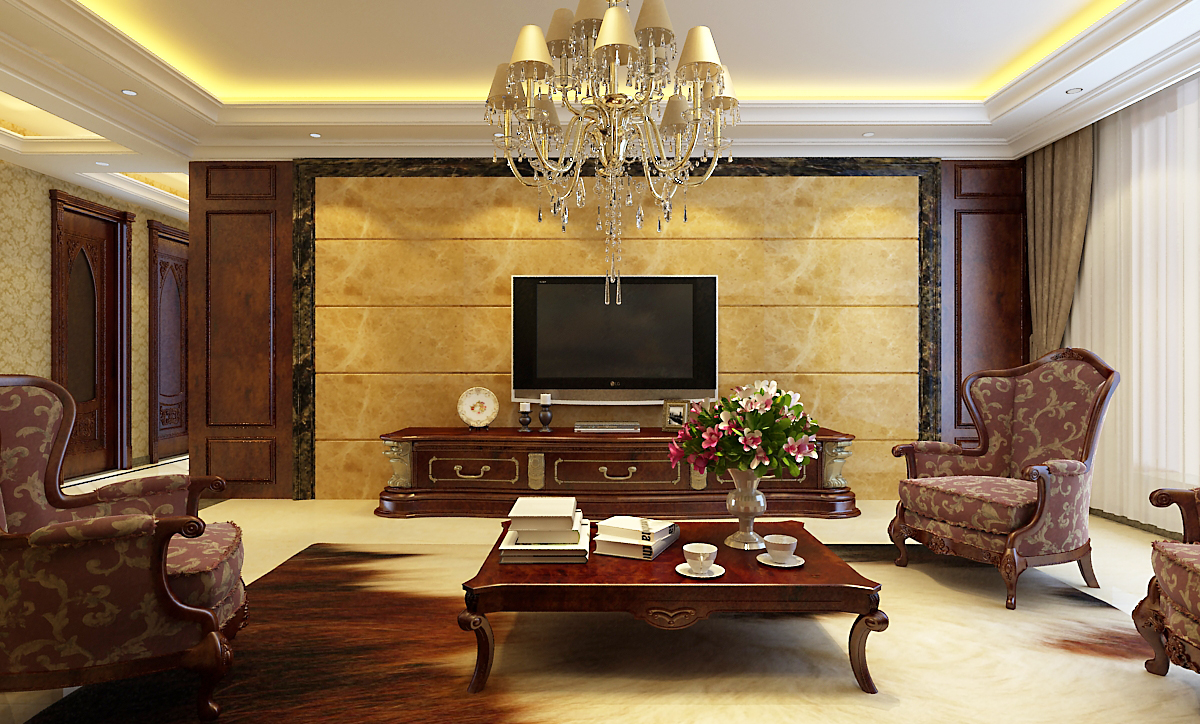 客厅图片来自潍坊万泰装饰在美式160平奢华装修的分享