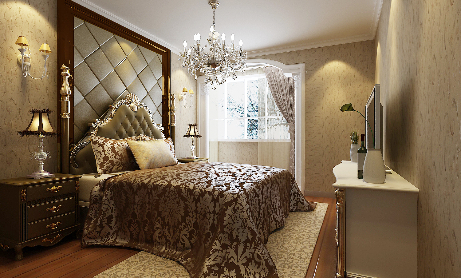 卧室图片来自潍坊万泰装饰在美式160平奢华装修的分享